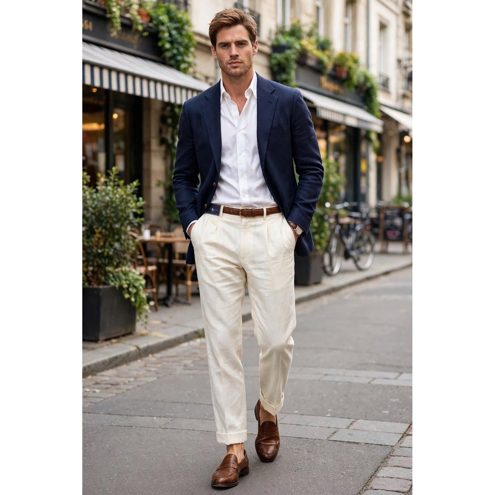 Polo Ralph Lauren Mens 34x32 Dress Pants Off White Cream Solid Linen Modern NWT